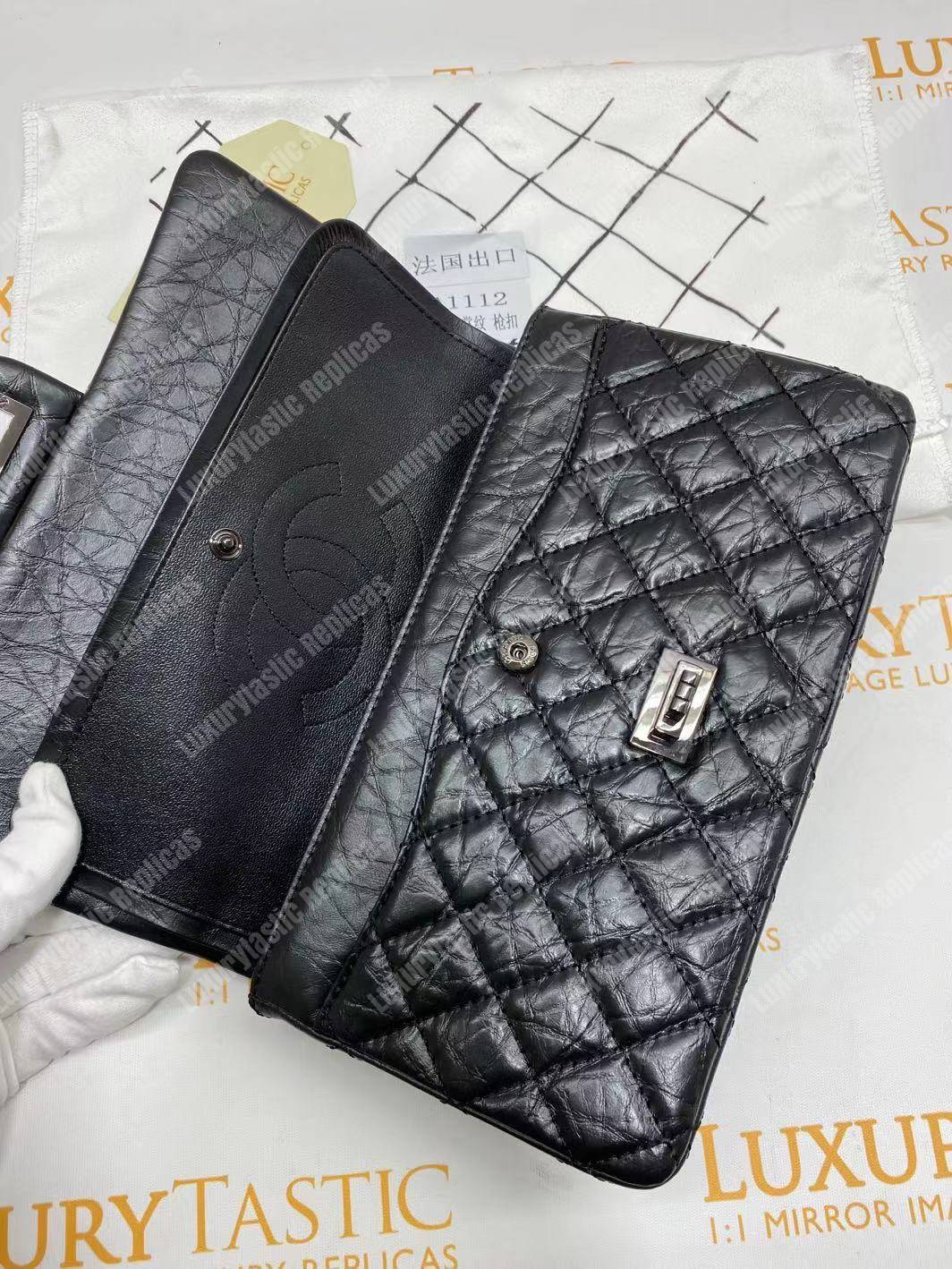 Ch*el 2.55 aged calfskin handbag black