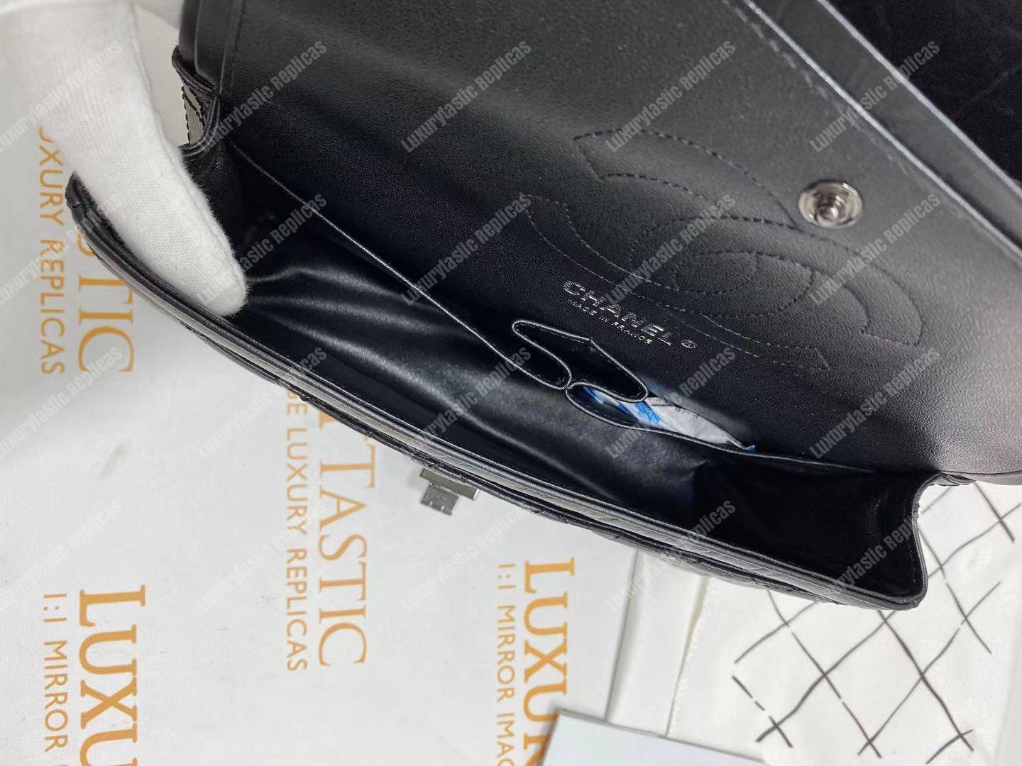 Ch*el 2.55 aged calfskin handbag black