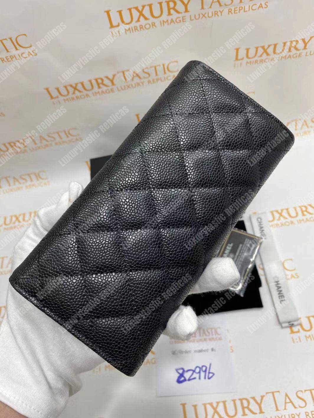 Ch*el classic long flap wallet black