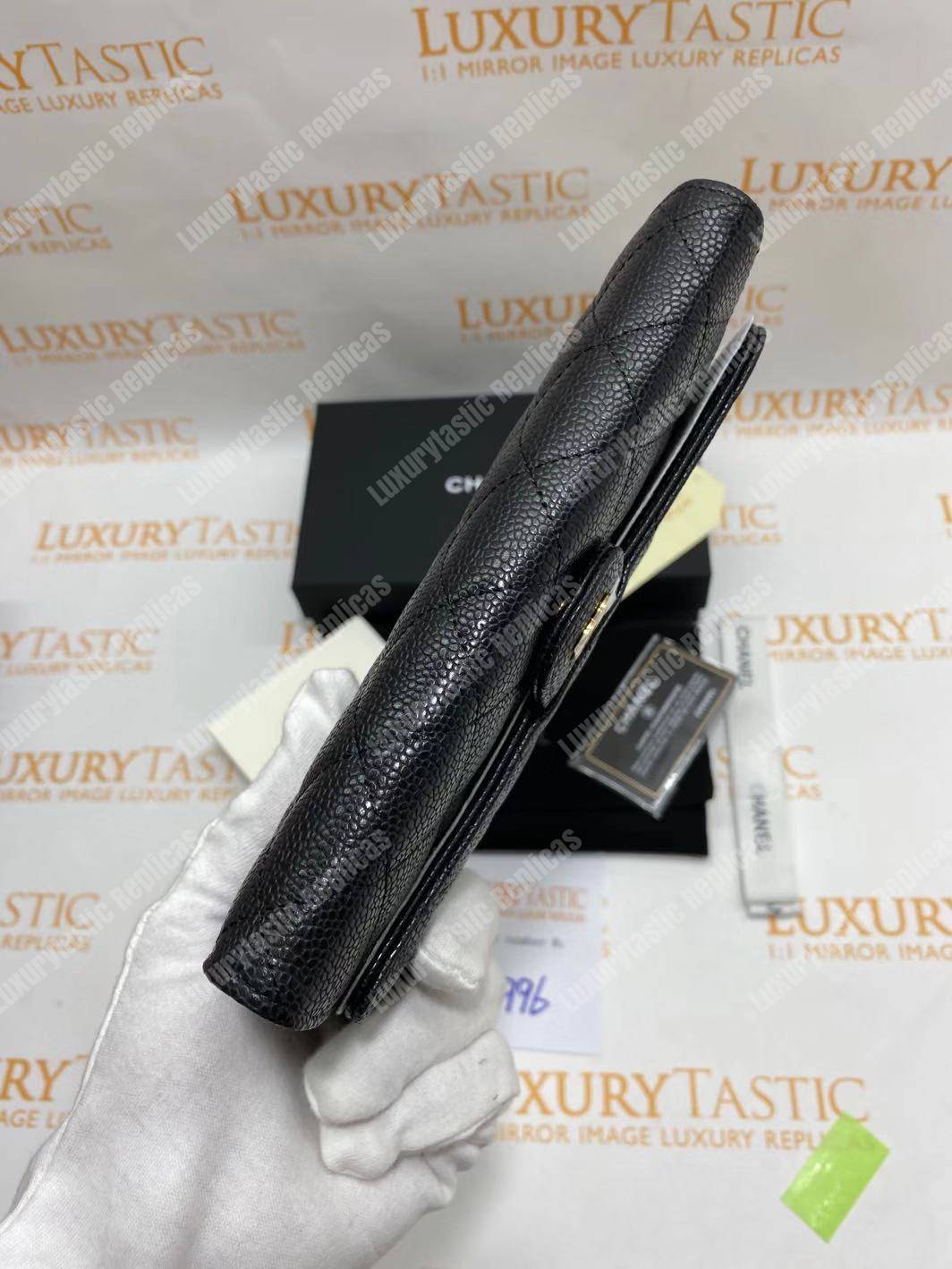 Ch*el classic long flap wallet black