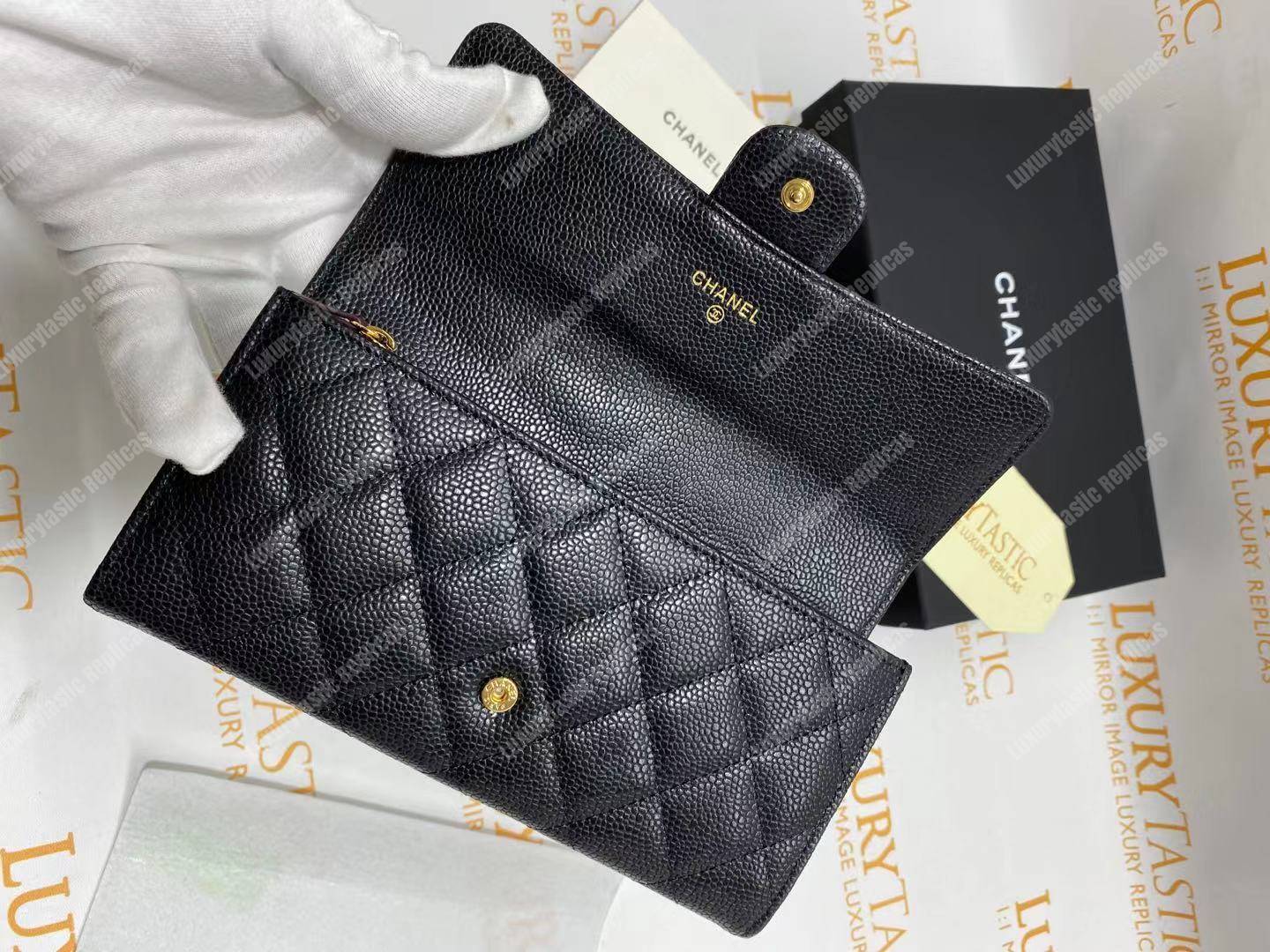 Ch*el classic long flap wallet black