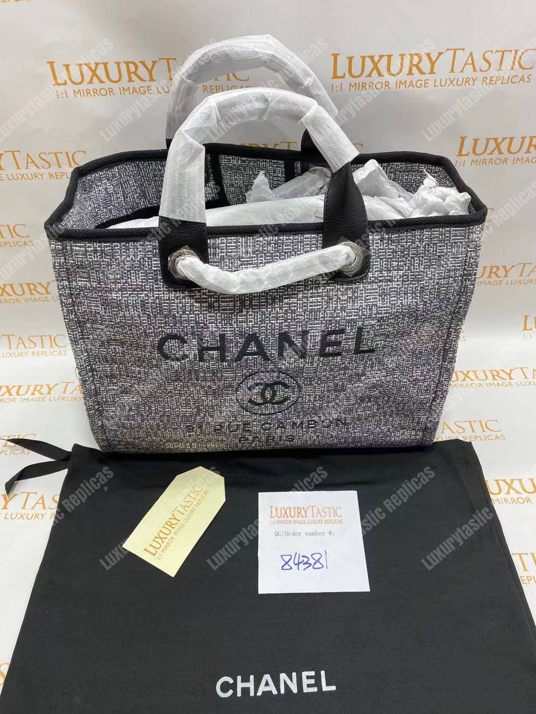 Ch*el deauville fabric tote dark gray