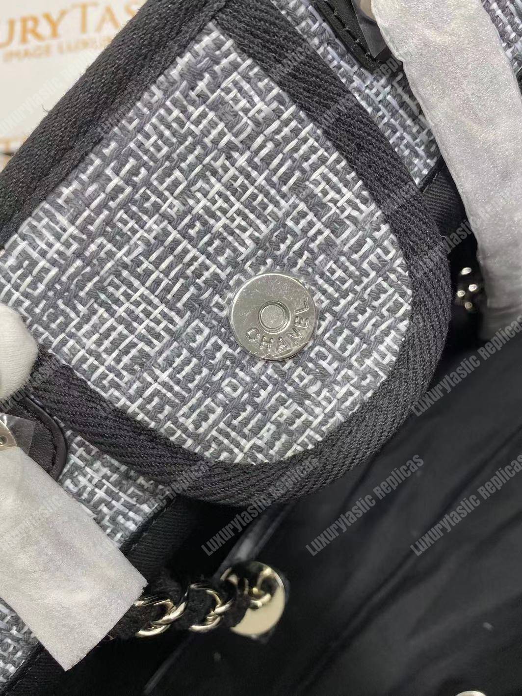 Ch*el deauville fabric tote dark gray