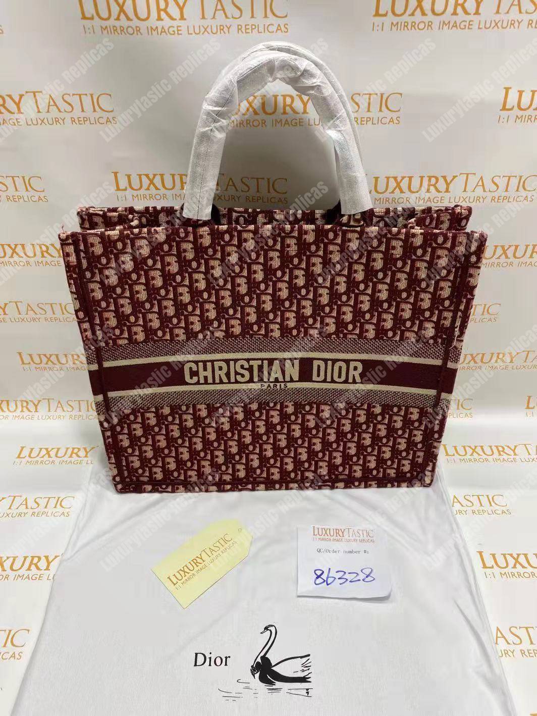 D*or book tote bag in embroidered canvas burgundy D*or oblique