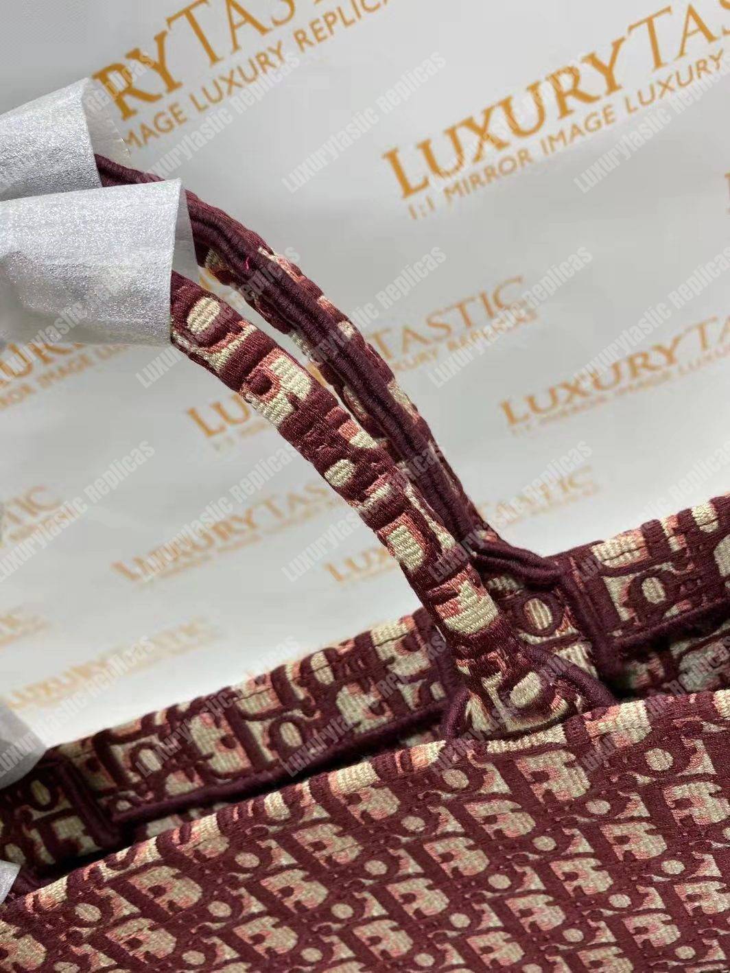 D*or book tote bag in embroidered canvas burgundy D*or oblique