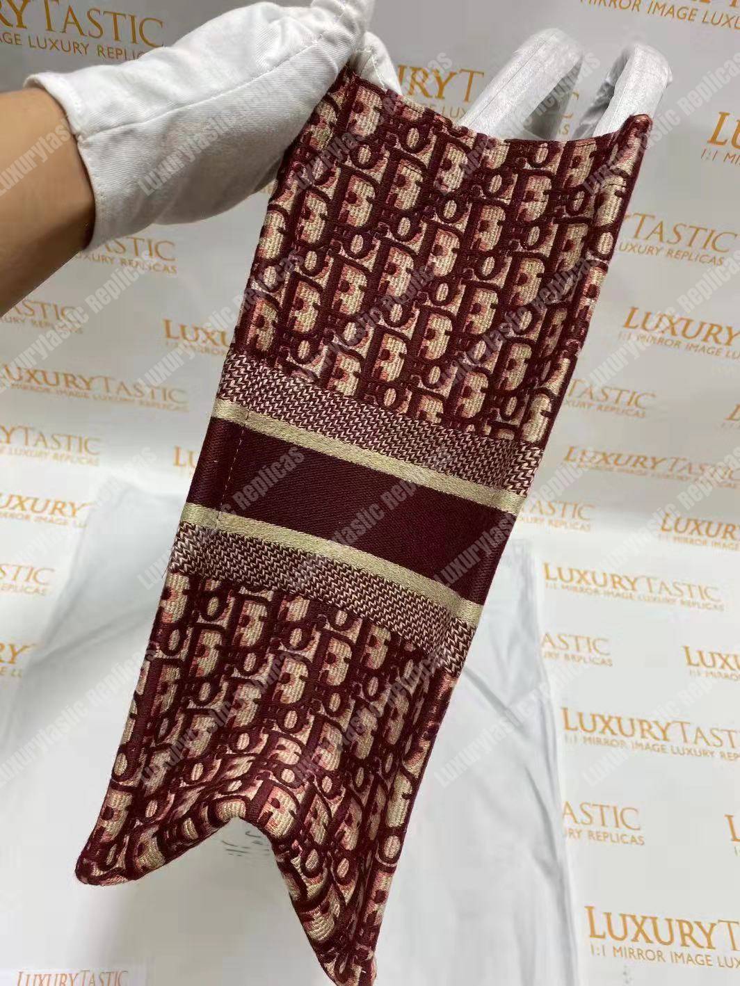 D*or book tote bag in embroidered canvas burgundy D*or oblique