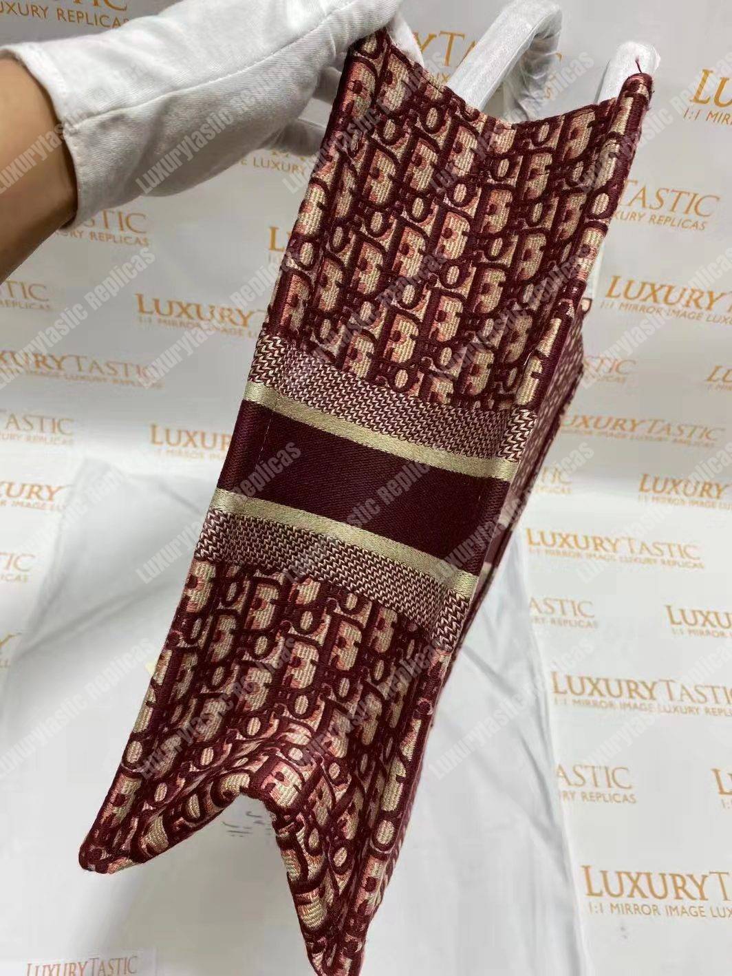 D*or book tote bag in embroidered canvas burgundy D*or oblique