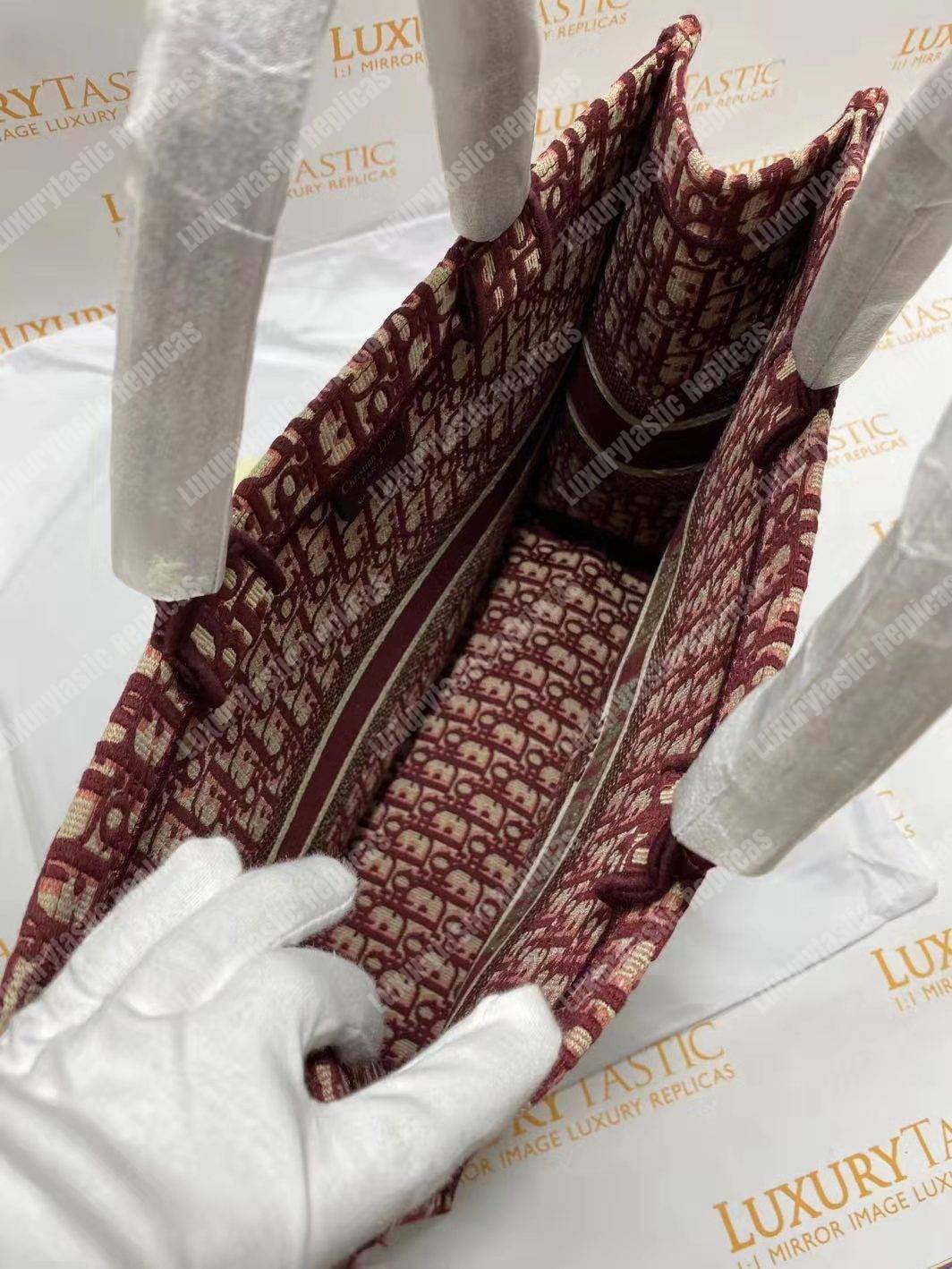 D*or book tote bag in embroidered canvas burgundy D*or oblique