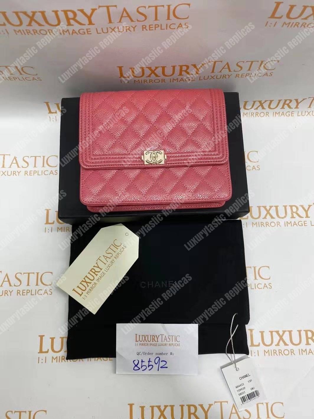 Ch*el boy square clutch with chain – cwc grained calfskin pink