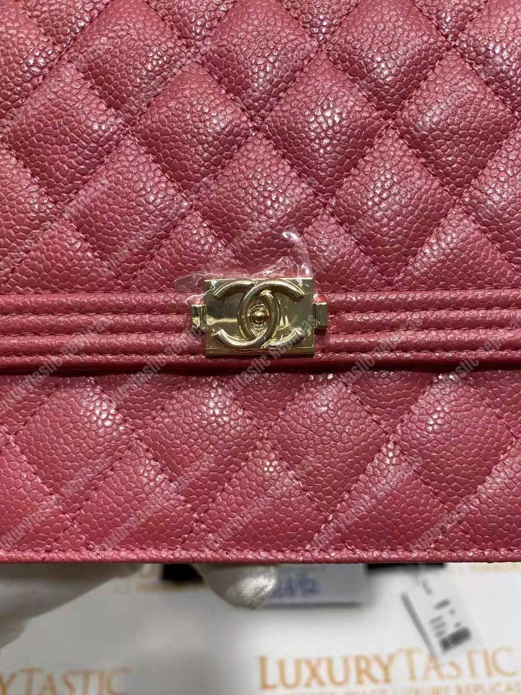 Ch*el boy square clutch with chain – cwc grained calfskin pink