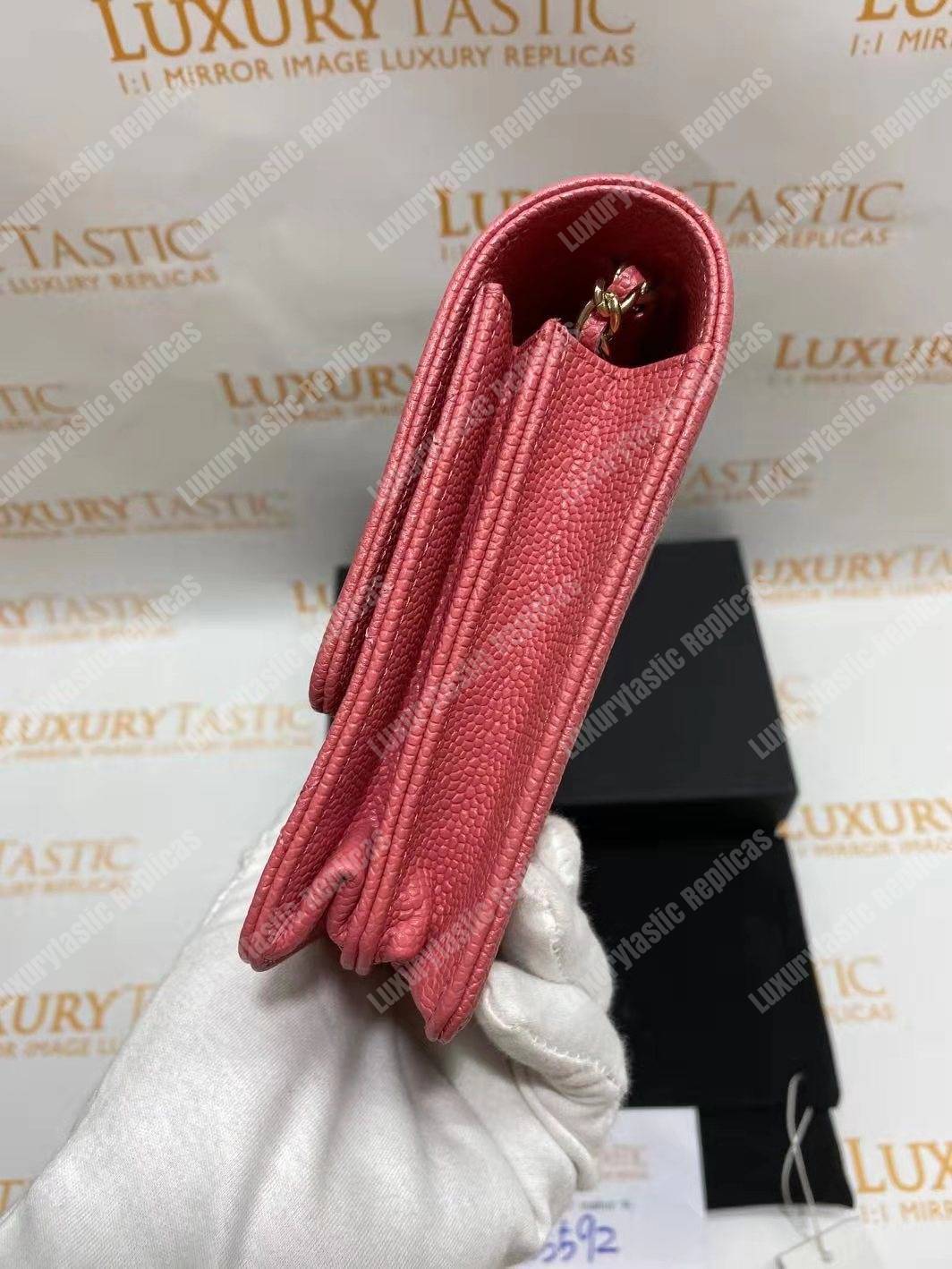 Ch*el boy square clutch with chain – cwc grained calfskin pink