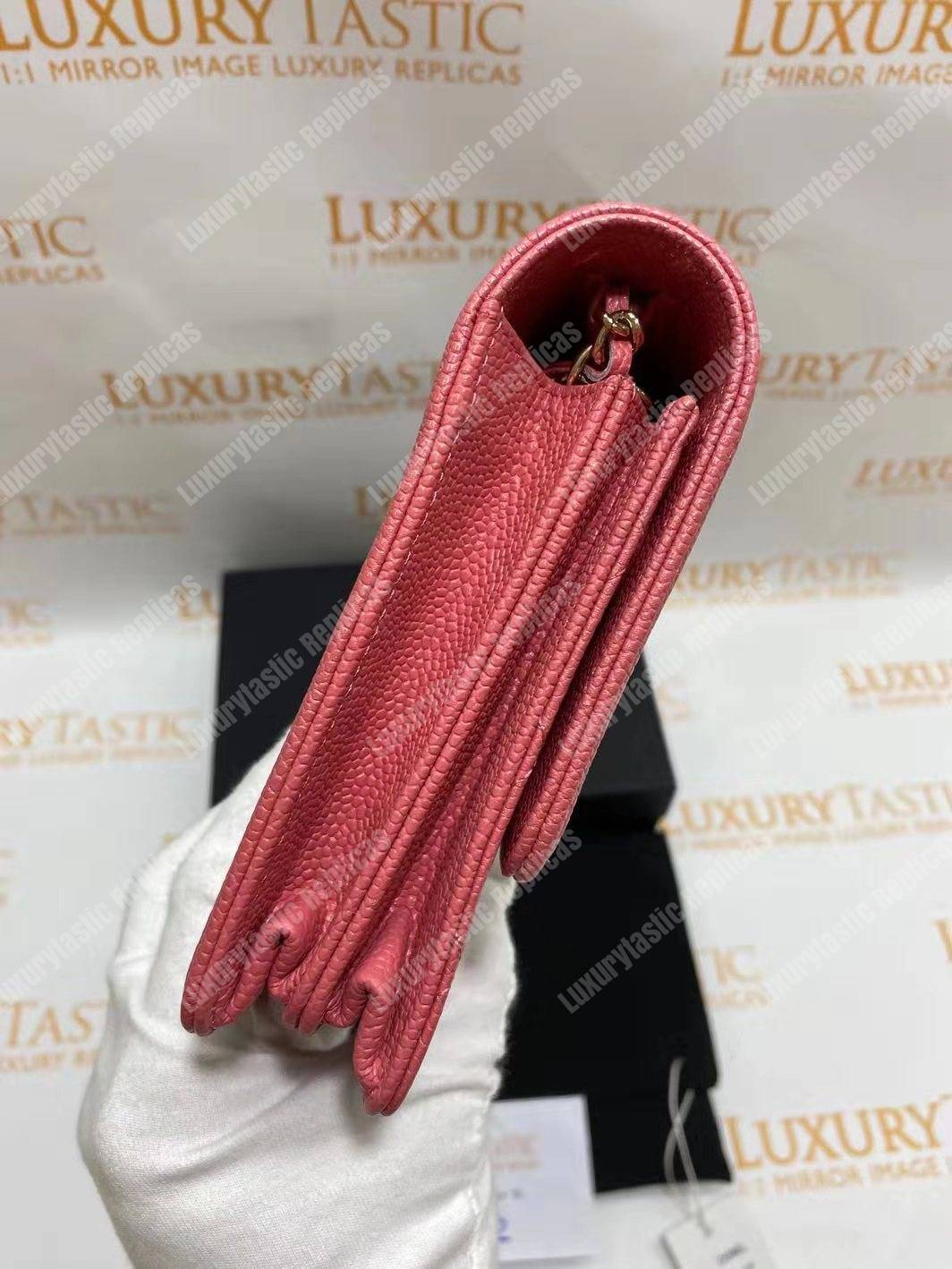 Ch*el boy square clutch with chain – cwc grained calfskin pink