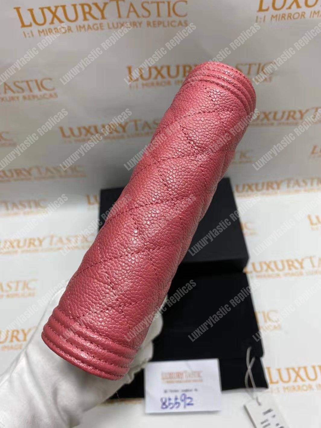 Ch*el boy square clutch with chain – cwc grained calfskin pink