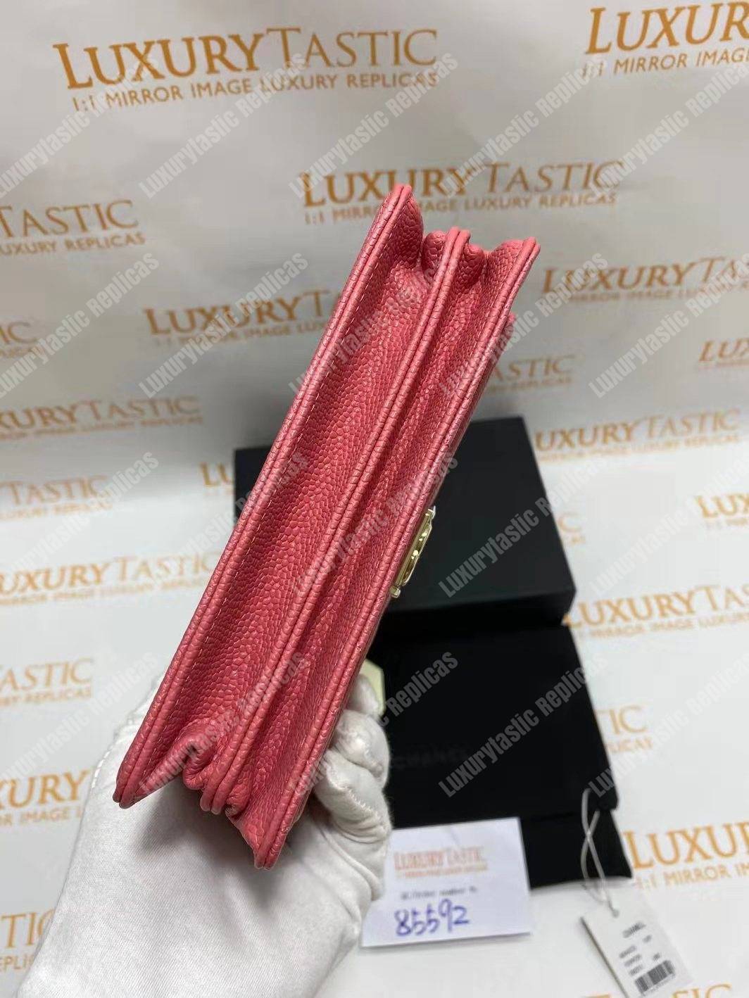 Ch*el boy square clutch with chain – cwc grained calfskin pink