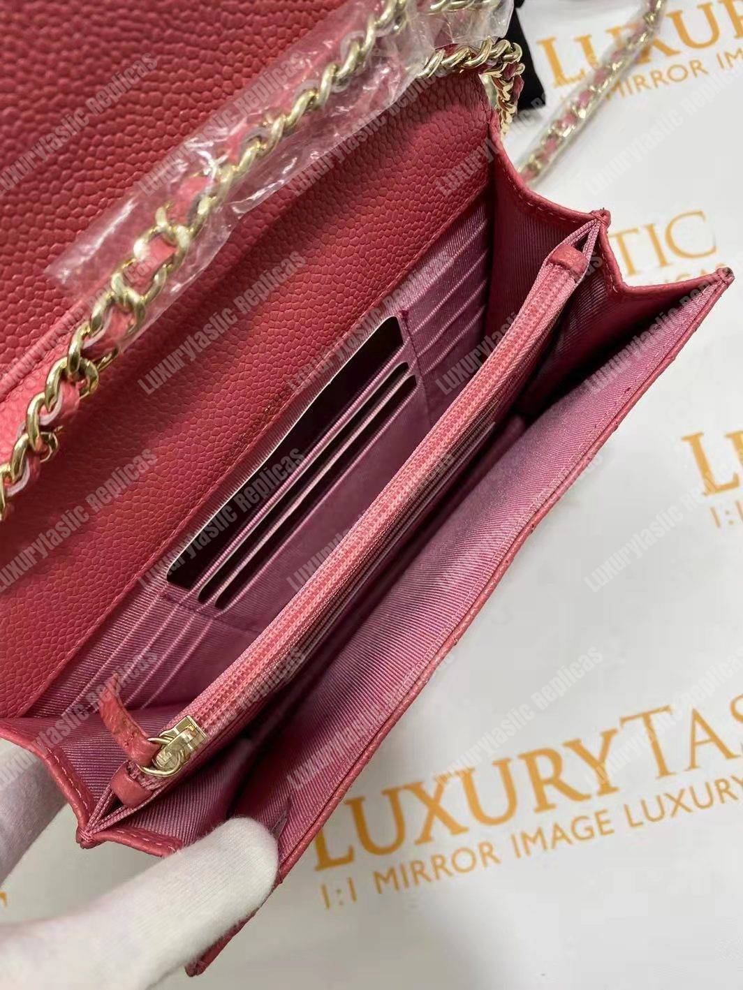 Ch*el boy square clutch with chain – cwc grained calfskin pink