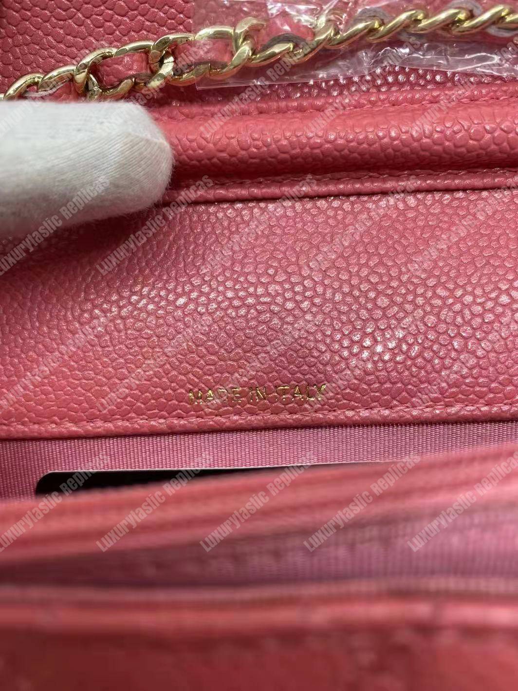 Ch*el boy square clutch with chain – cwc grained calfskin pink