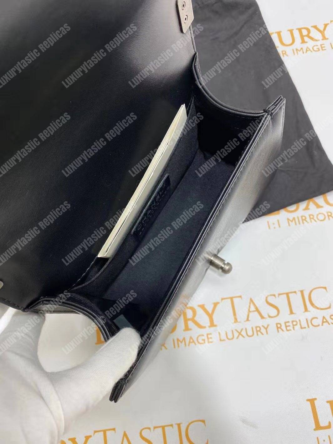 small boy Ch*el handbag black-silver