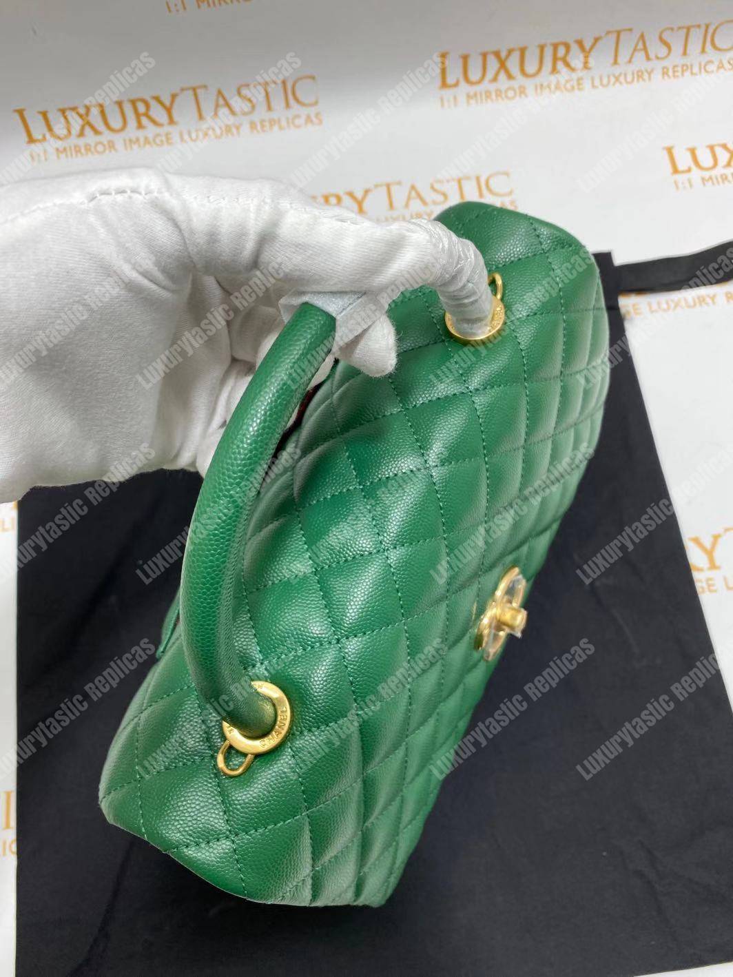 Ch*el flap bag with top handle green