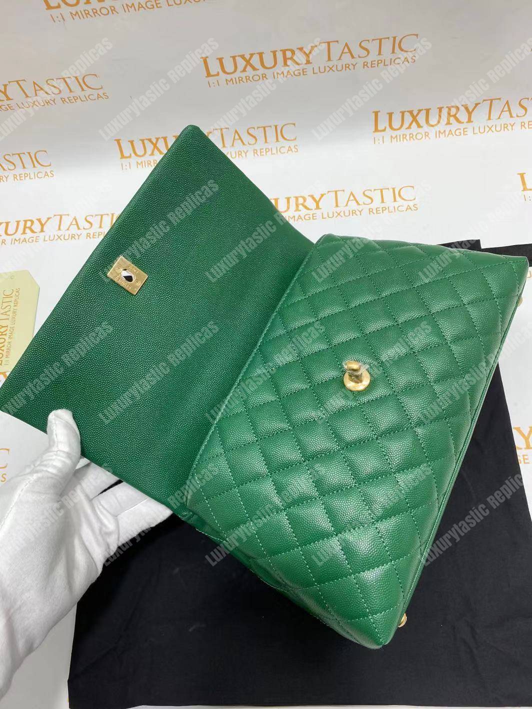 Ch*el flap bag with top handle green