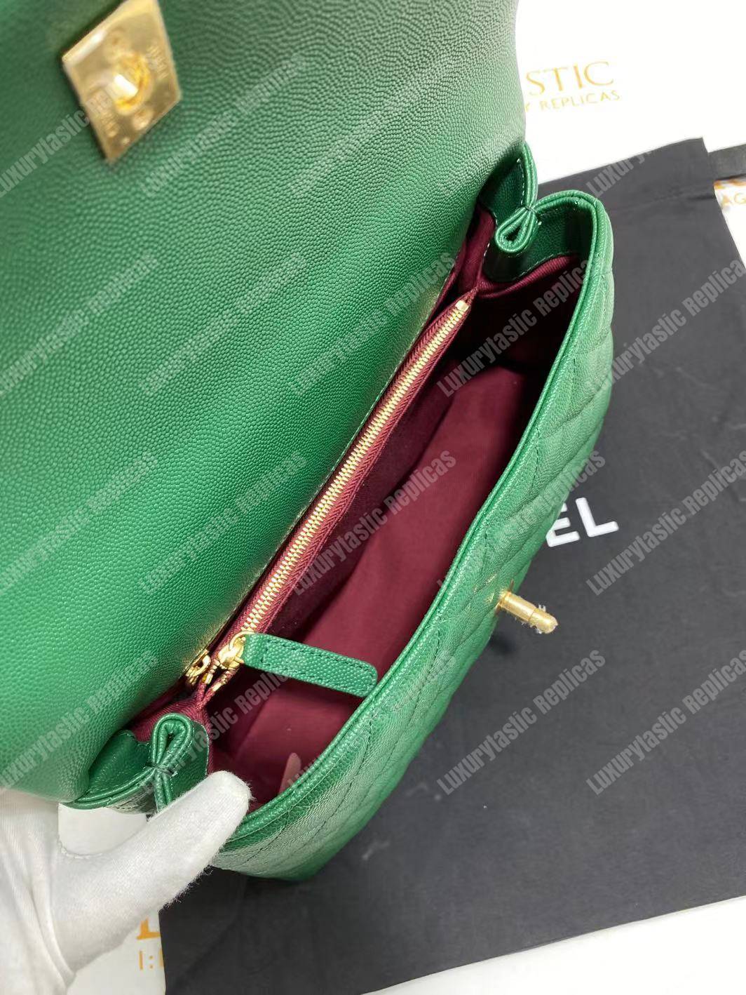 Ch*el flap bag with top handle green