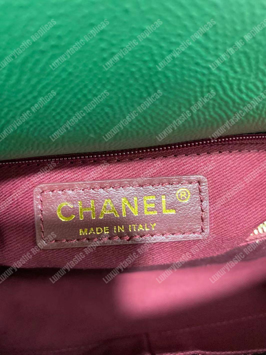 Ch*el flap bag with top handle green