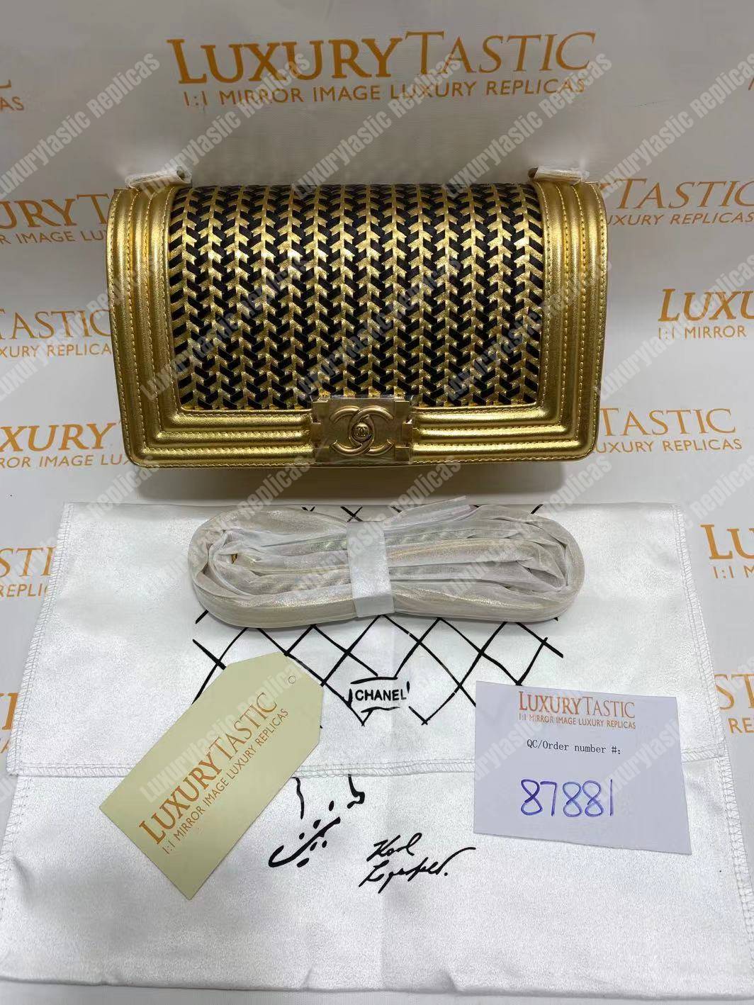 Ch*el boy medium handbag gold & black