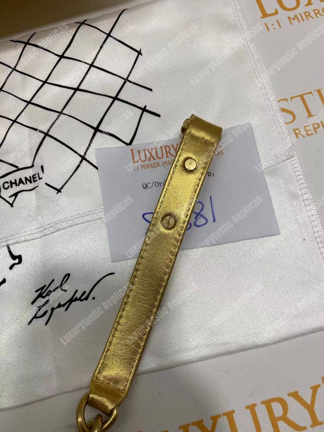 Ch*el boy medium handbag gold & black