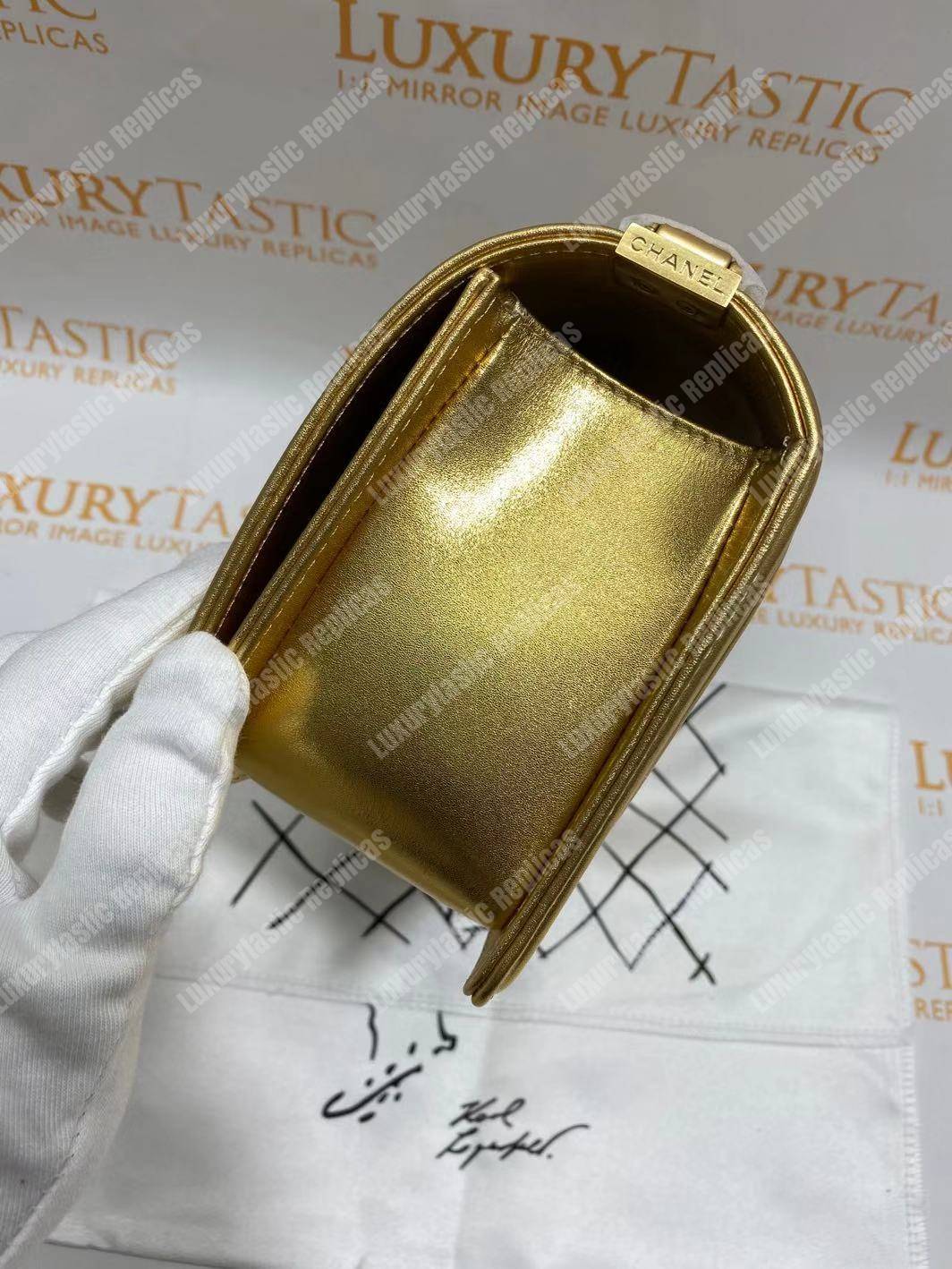 Ch*el boy medium handbag gold & black