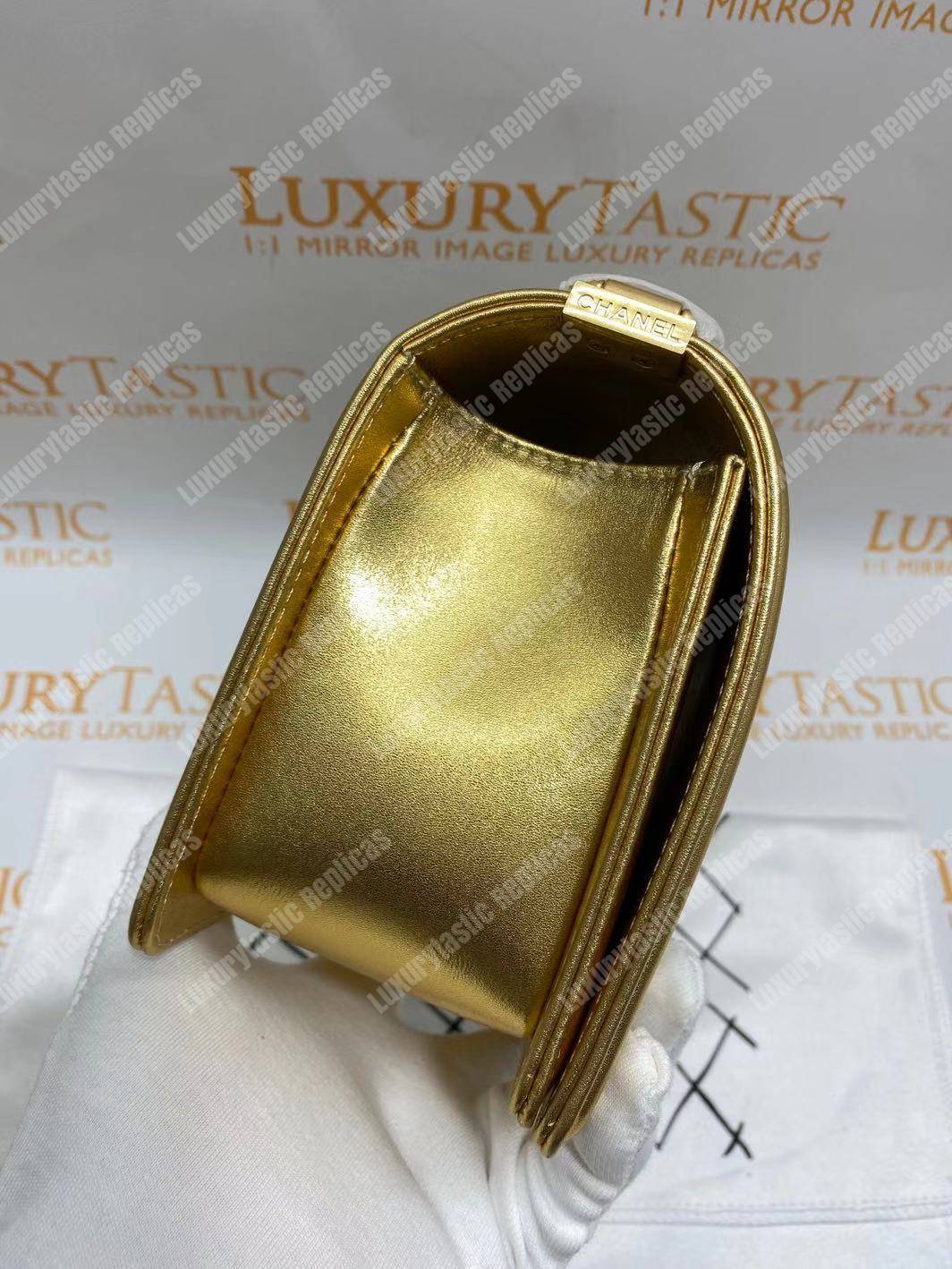 Ch*el boy medium handbag gold & black