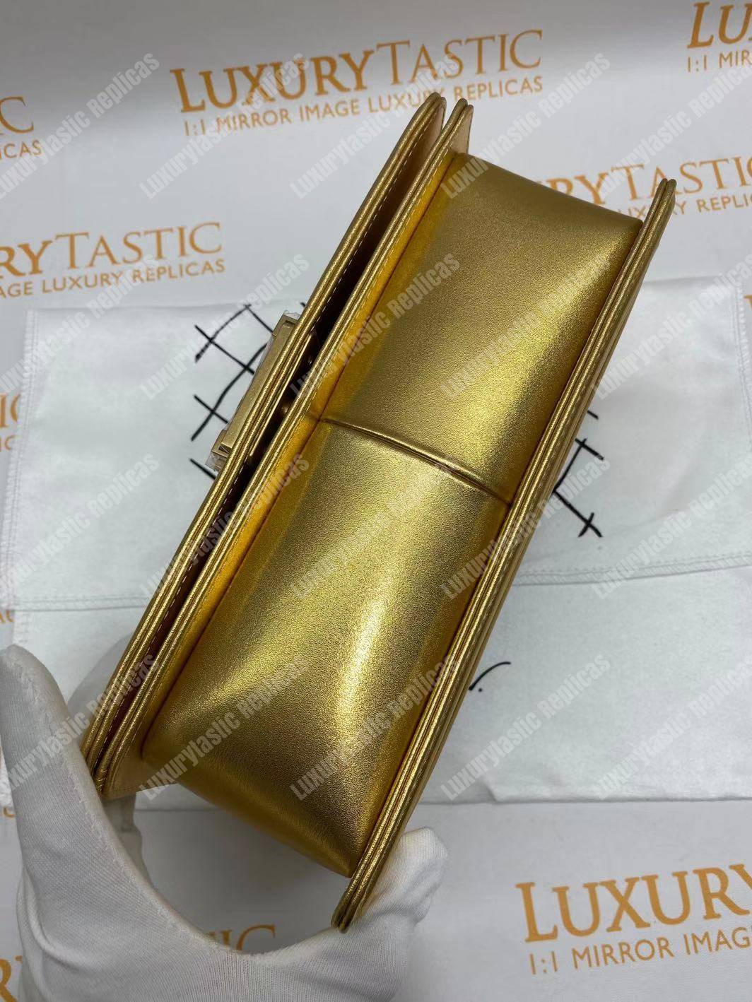 Ch*el boy medium handbag gold & black