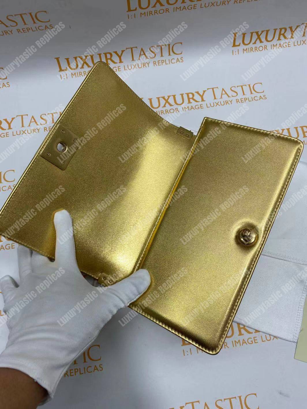 Ch*el boy medium handbag gold & black