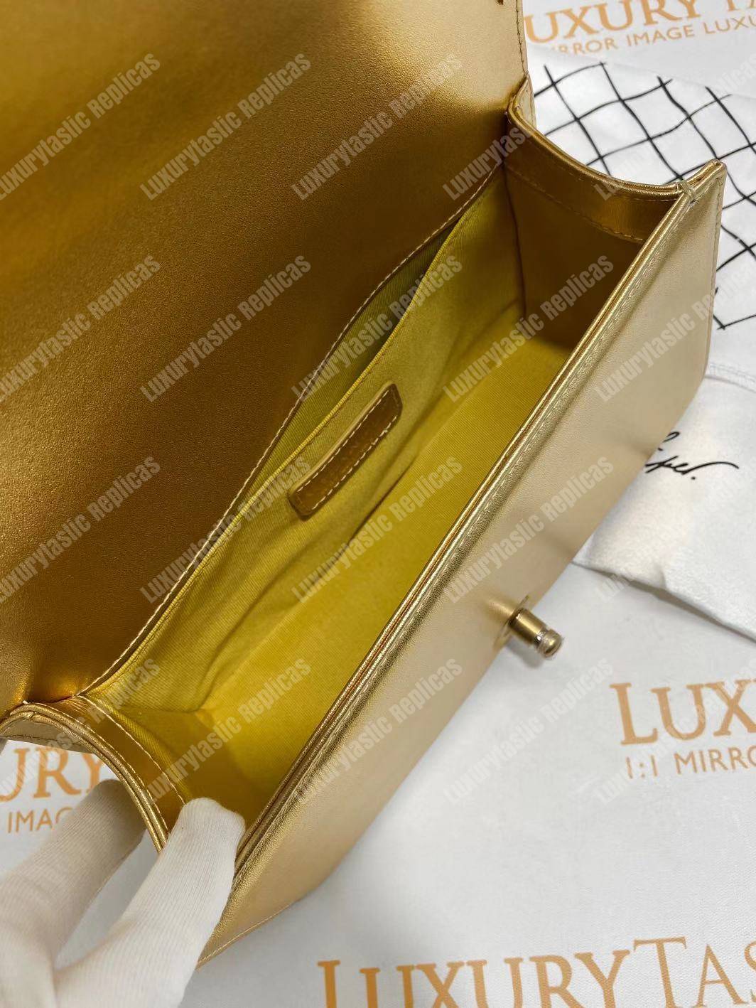 Ch*el boy medium handbag gold & black