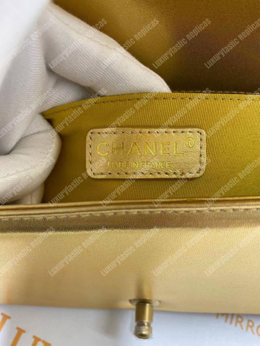 Ch*el boy medium handbag gold & black