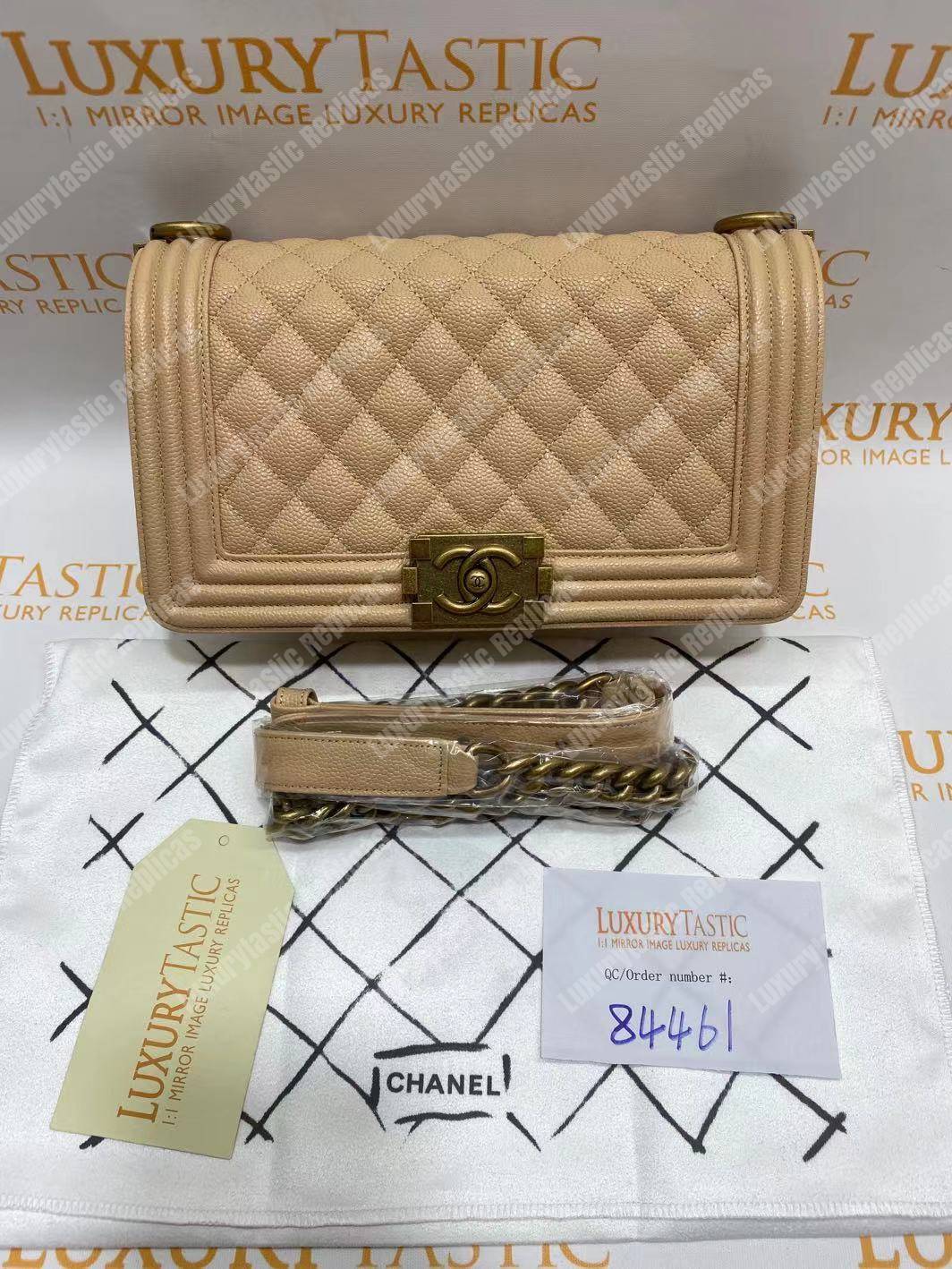 Ch*el boy medium handbag beige