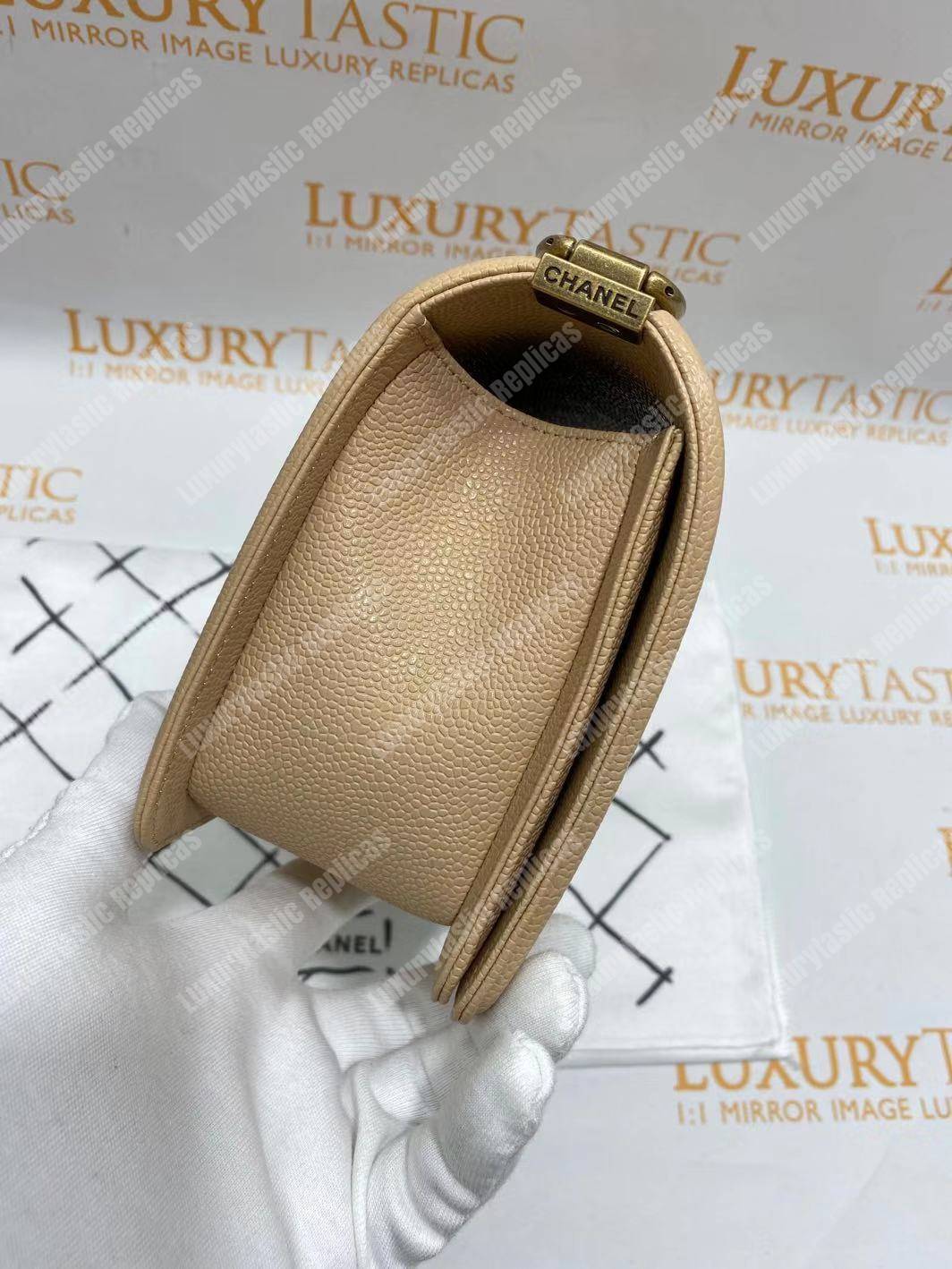 Ch*el boy medium handbag beige