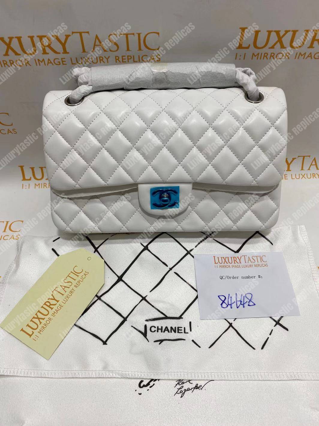 Ch*el medium classic handbag white