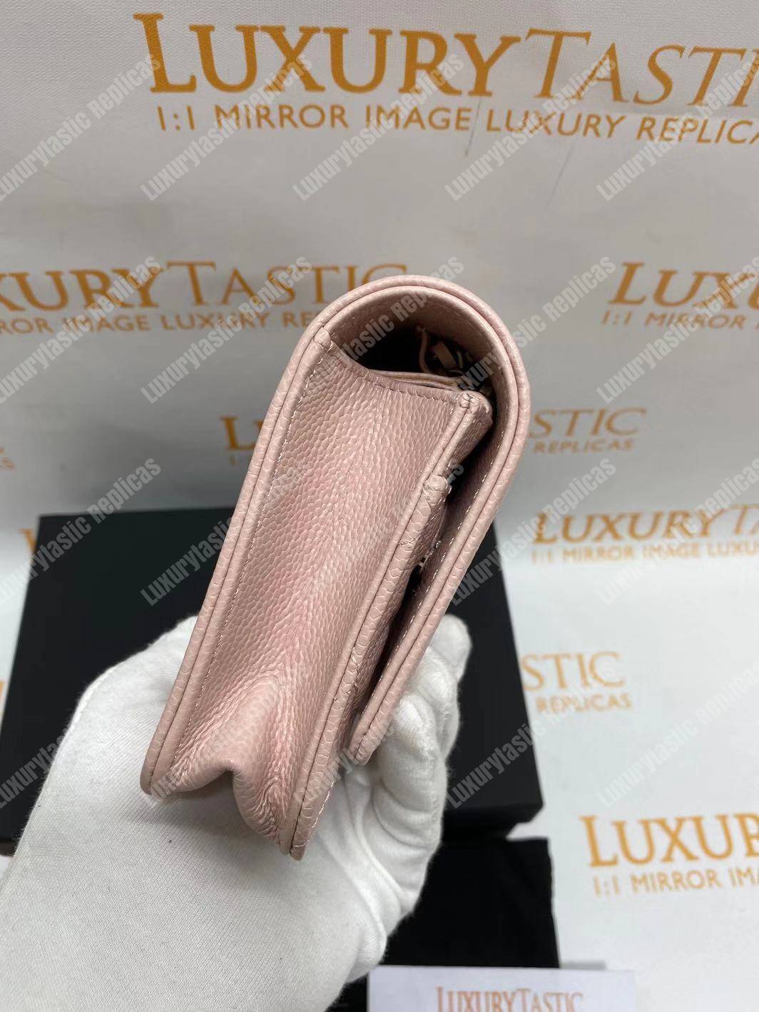 Ch*el le boy wallet on chain – woc light pink caviar silver-toned