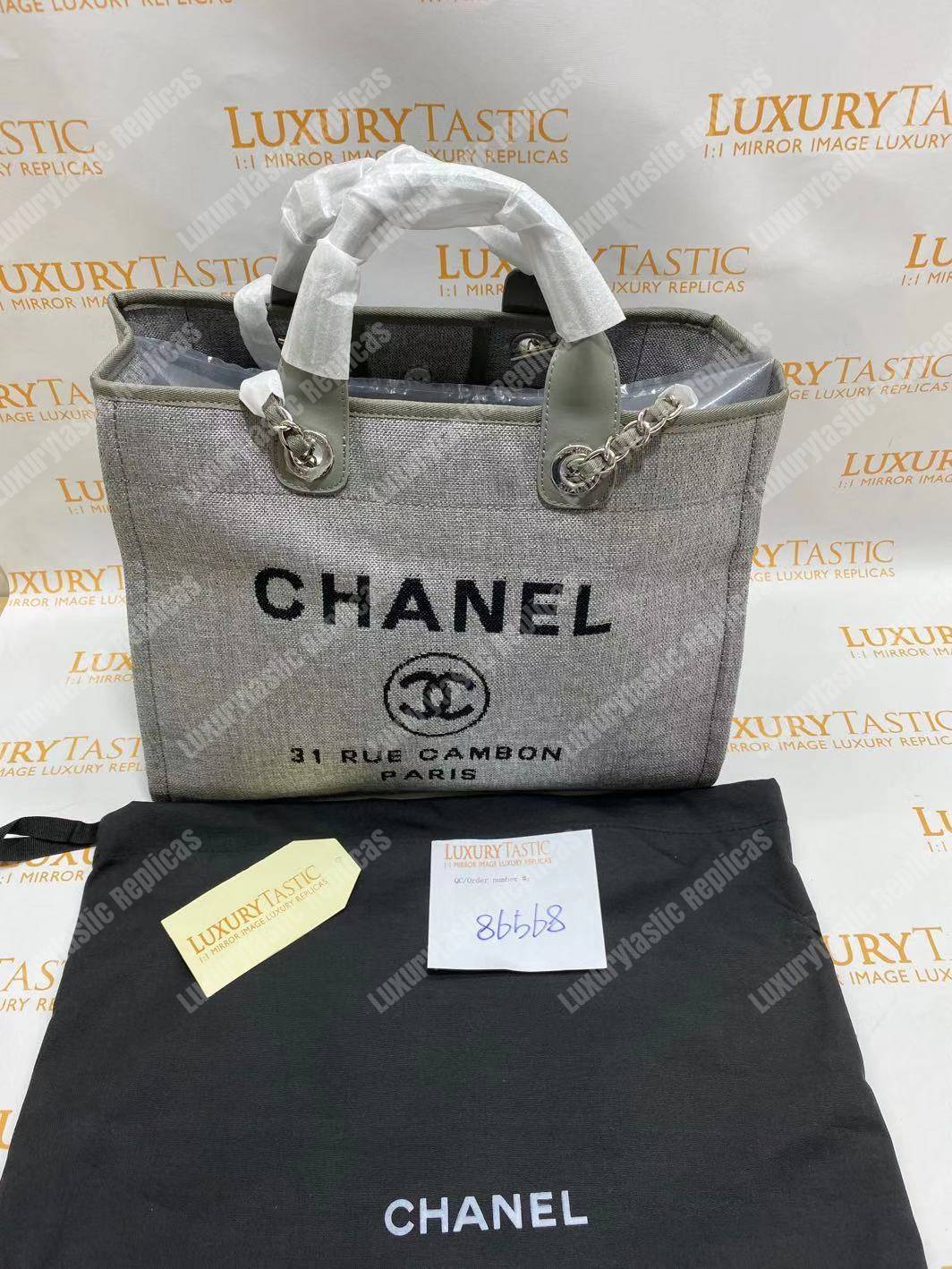 Ch*el deauville fabric tote gray