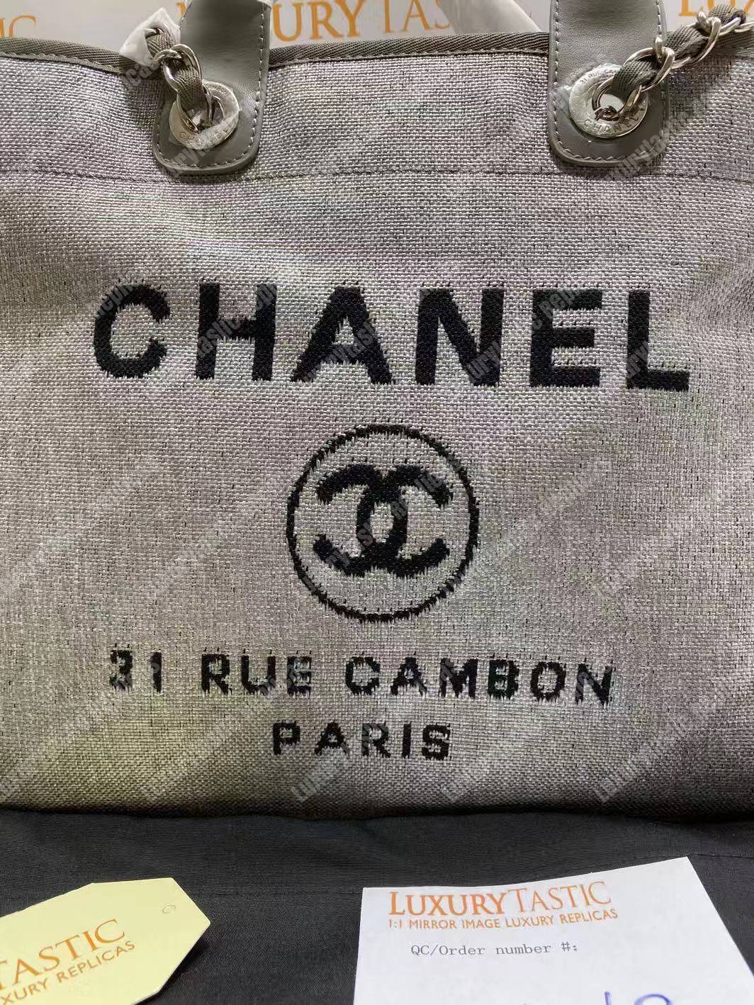 Ch*el deauville fabric tote gray