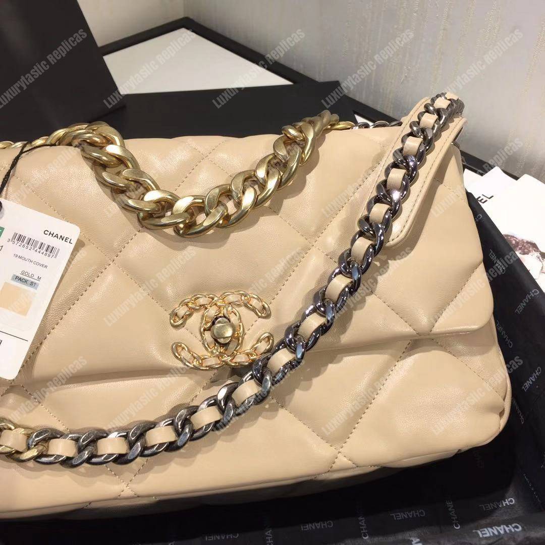 Ch*el 19 large flap bag beige