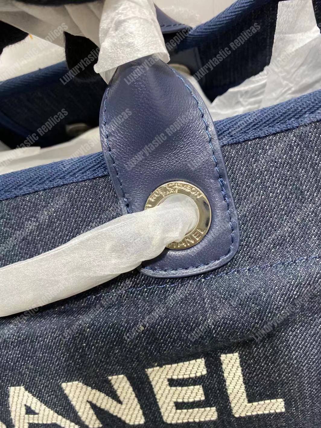 Ch*el deauville fabric tote blue/white