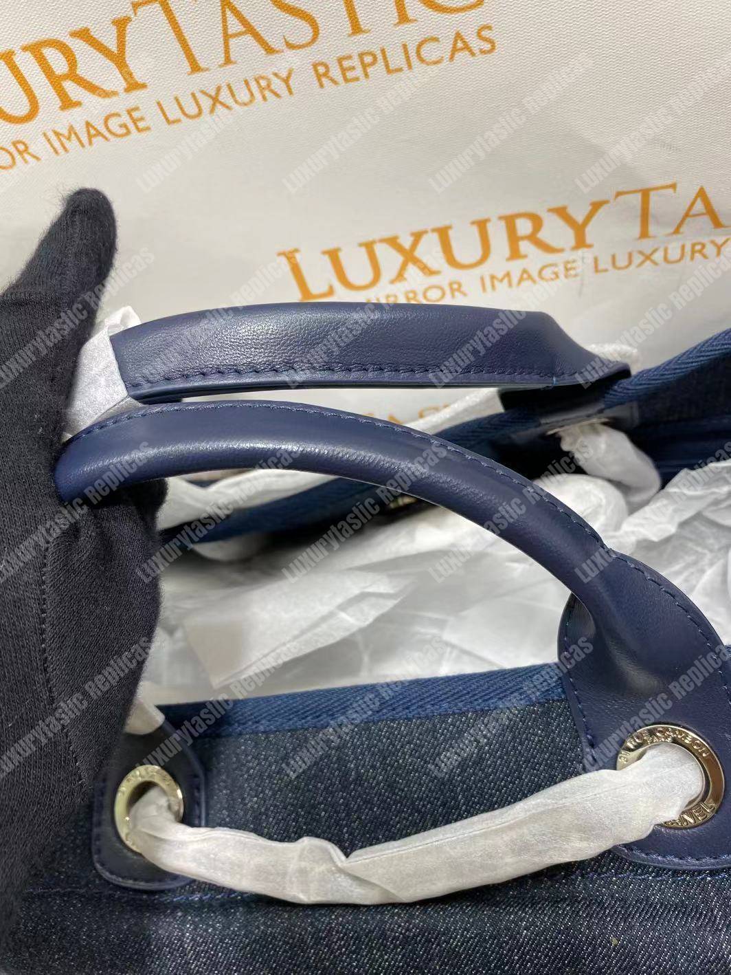 Ch*el deauville fabric tote blue/white