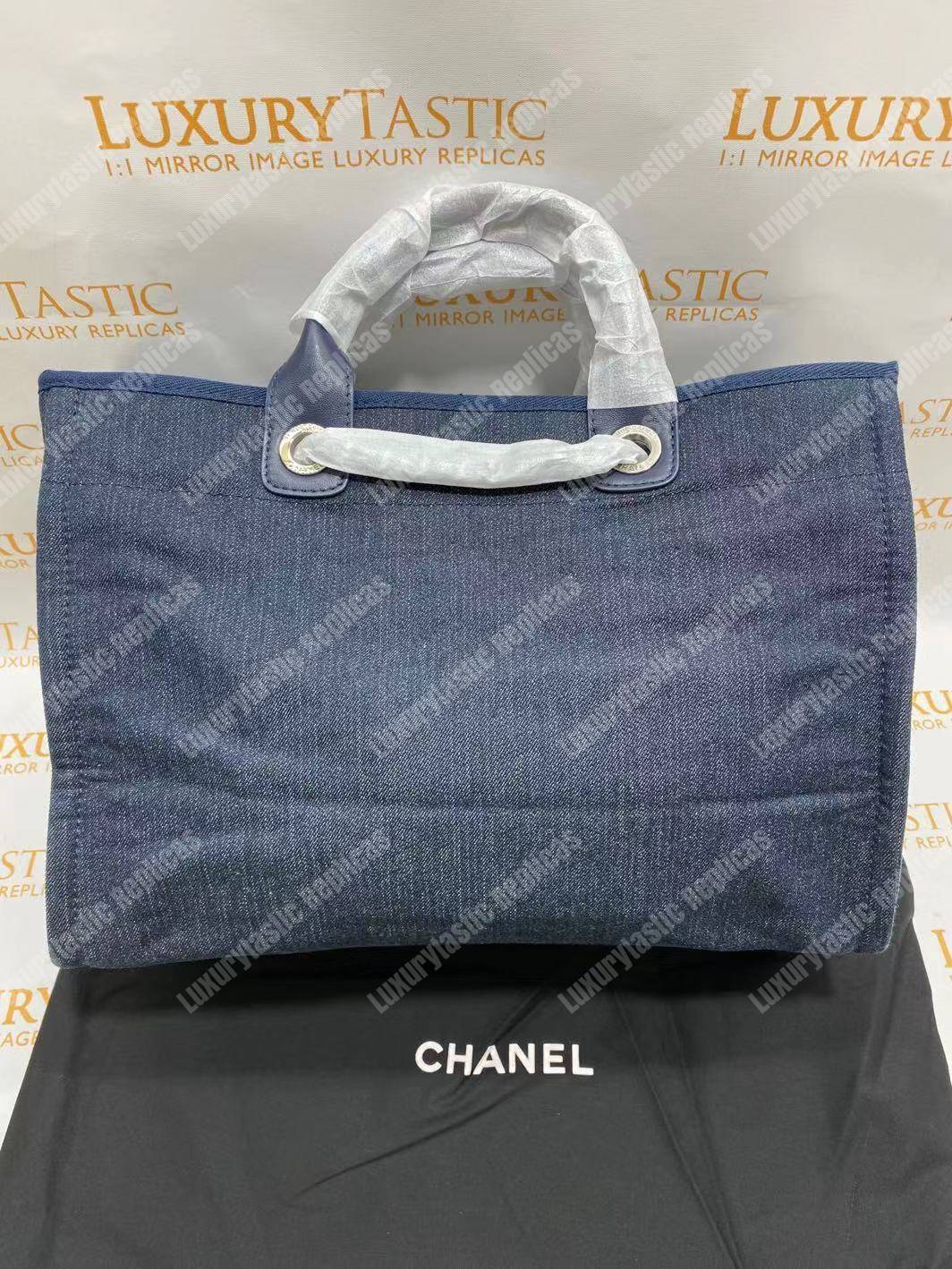 Ch*el deauville fabric tote blue/white