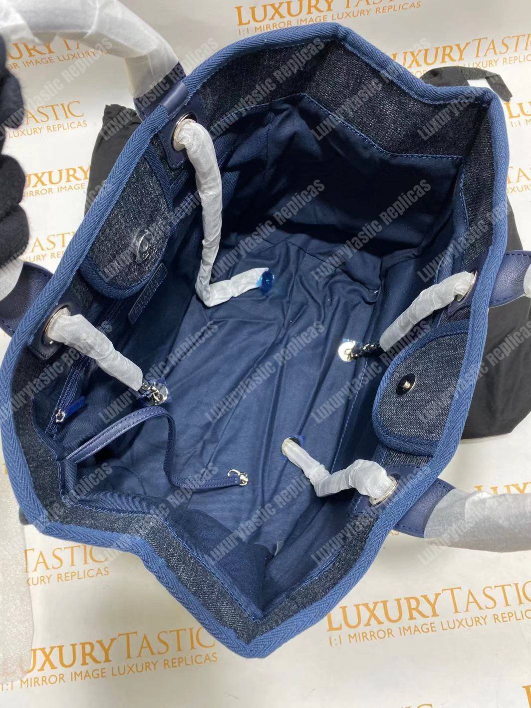 Ch*el deauville fabric tote blue/white