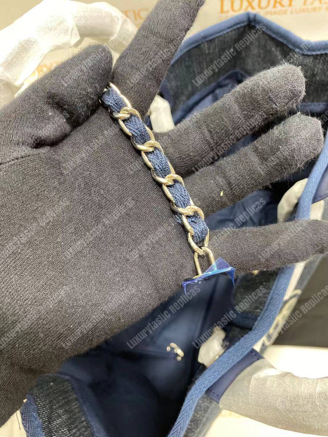 Ch*el deauville fabric tote blue/white