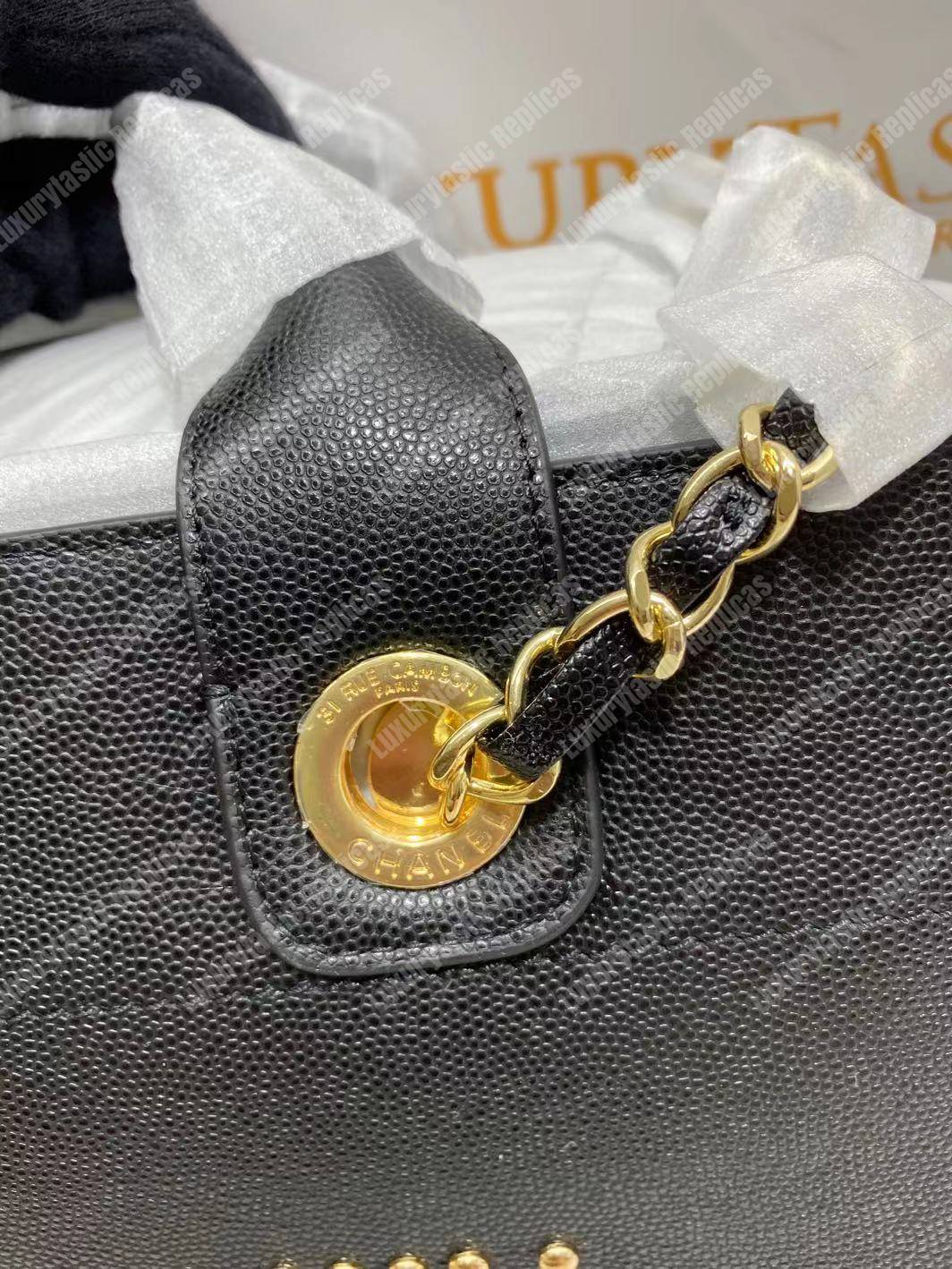 Ch*el studded calfskin small deauville tote bag gold-tone