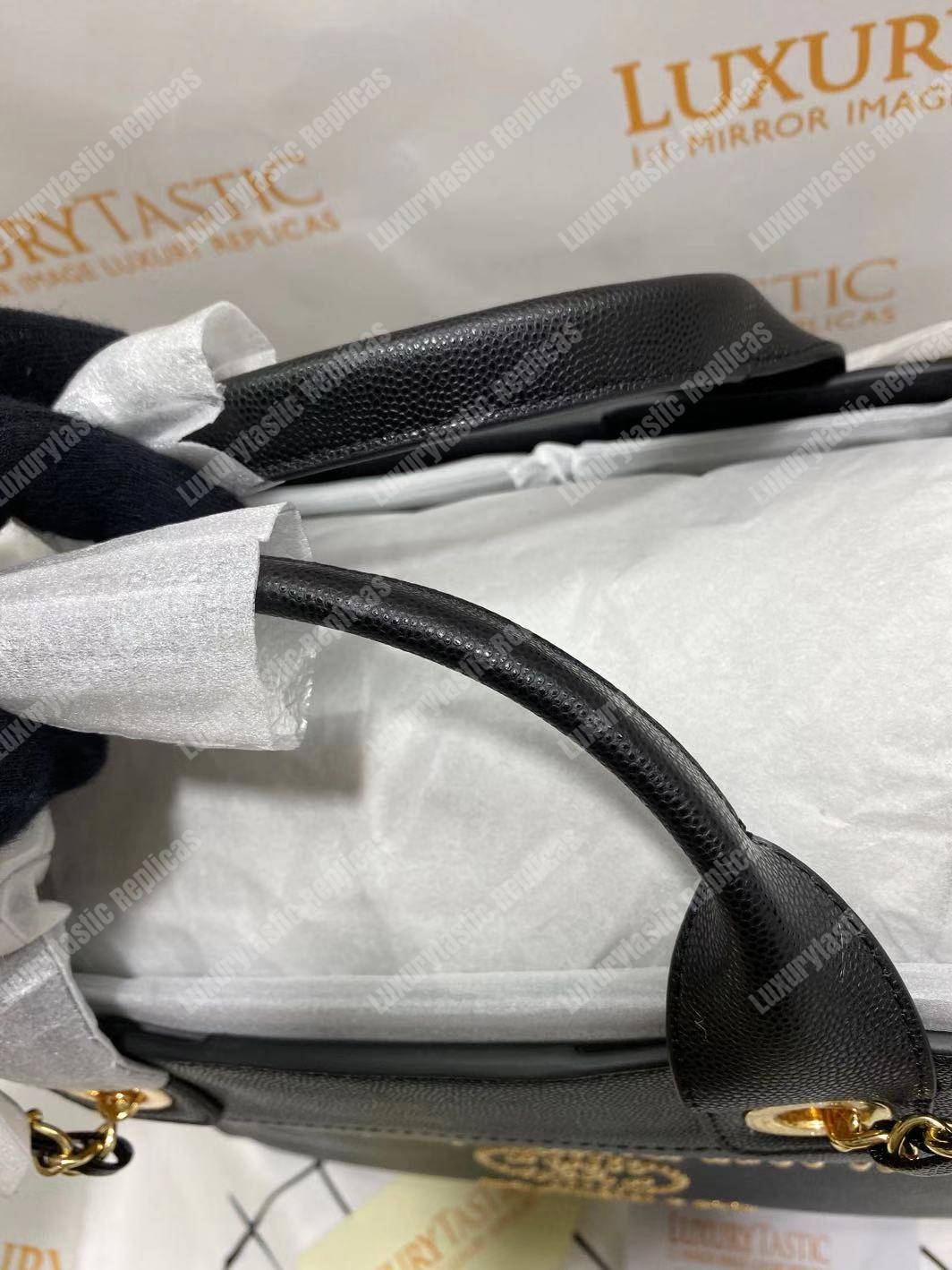 Ch*el studded calfskin small deauville tote bag gold-tone