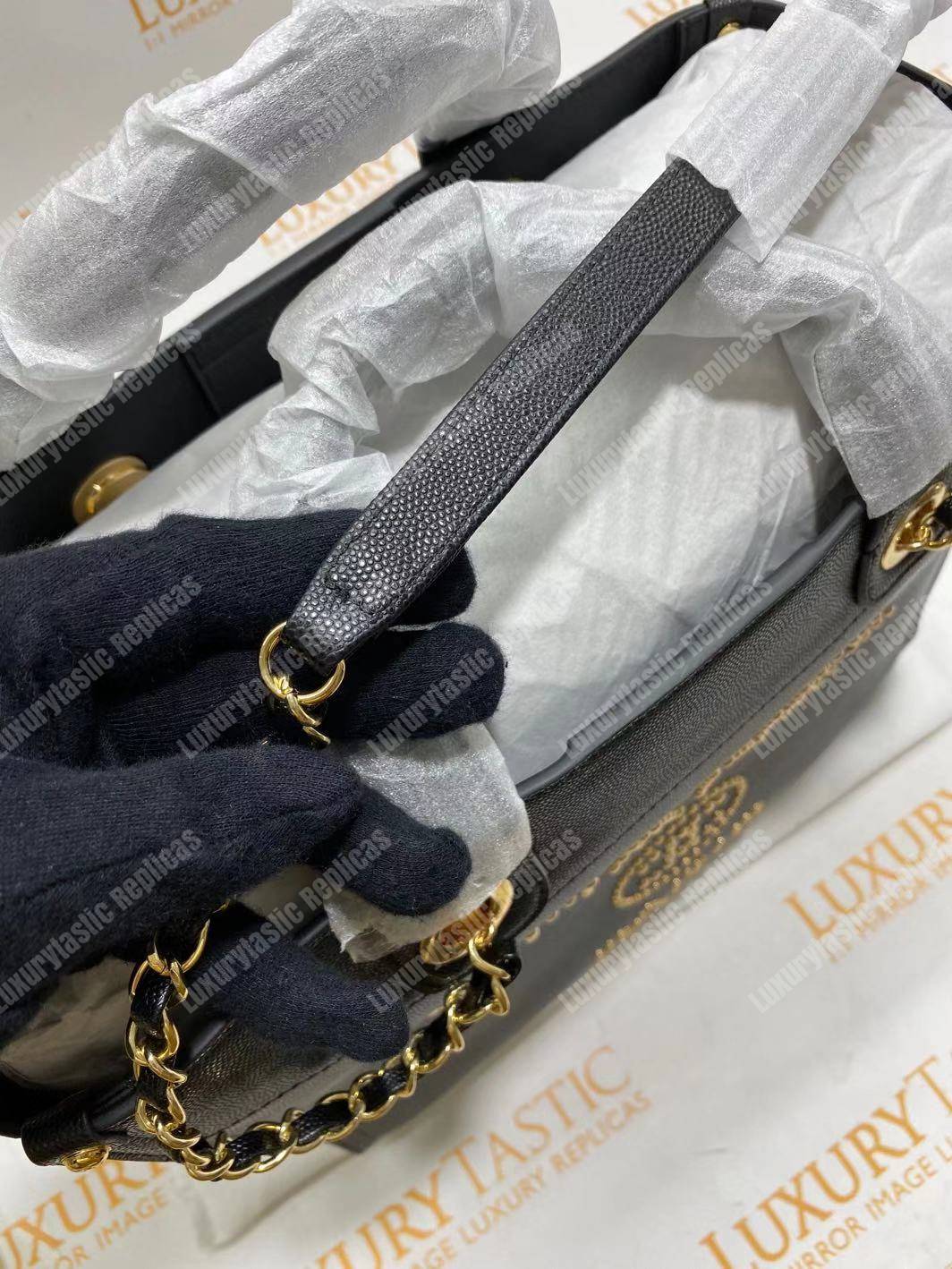 Ch*el studded calfskin small deauville tote bag gold-tone