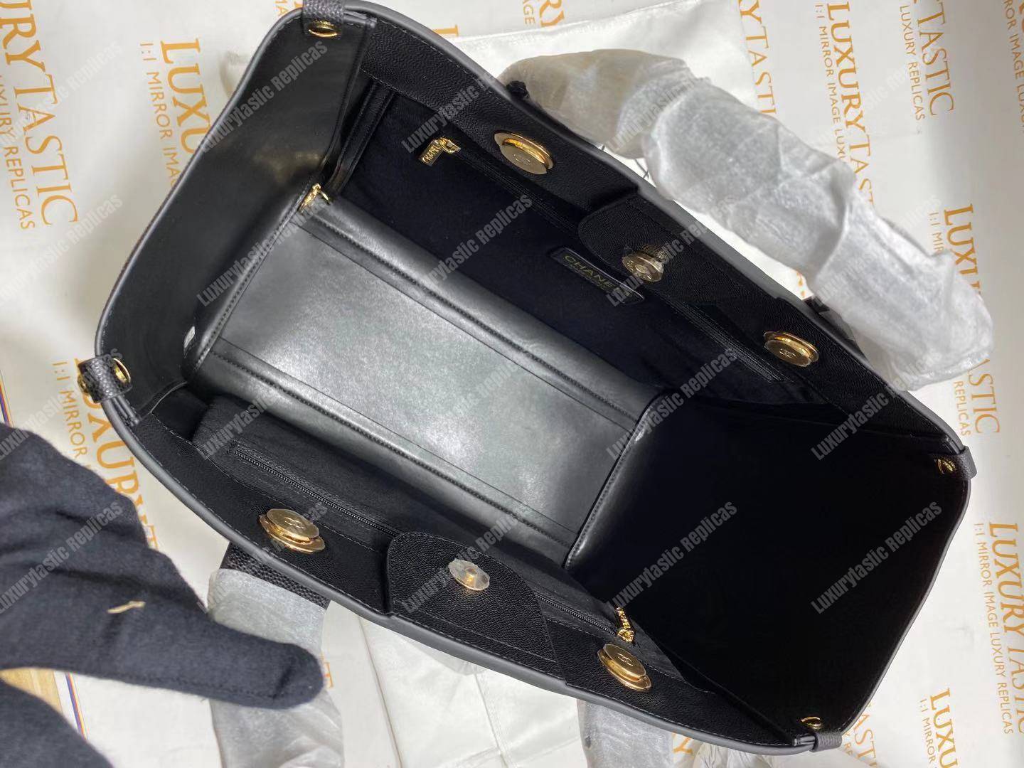 Ch*el studded calfskin small deauville tote bag gold-tone