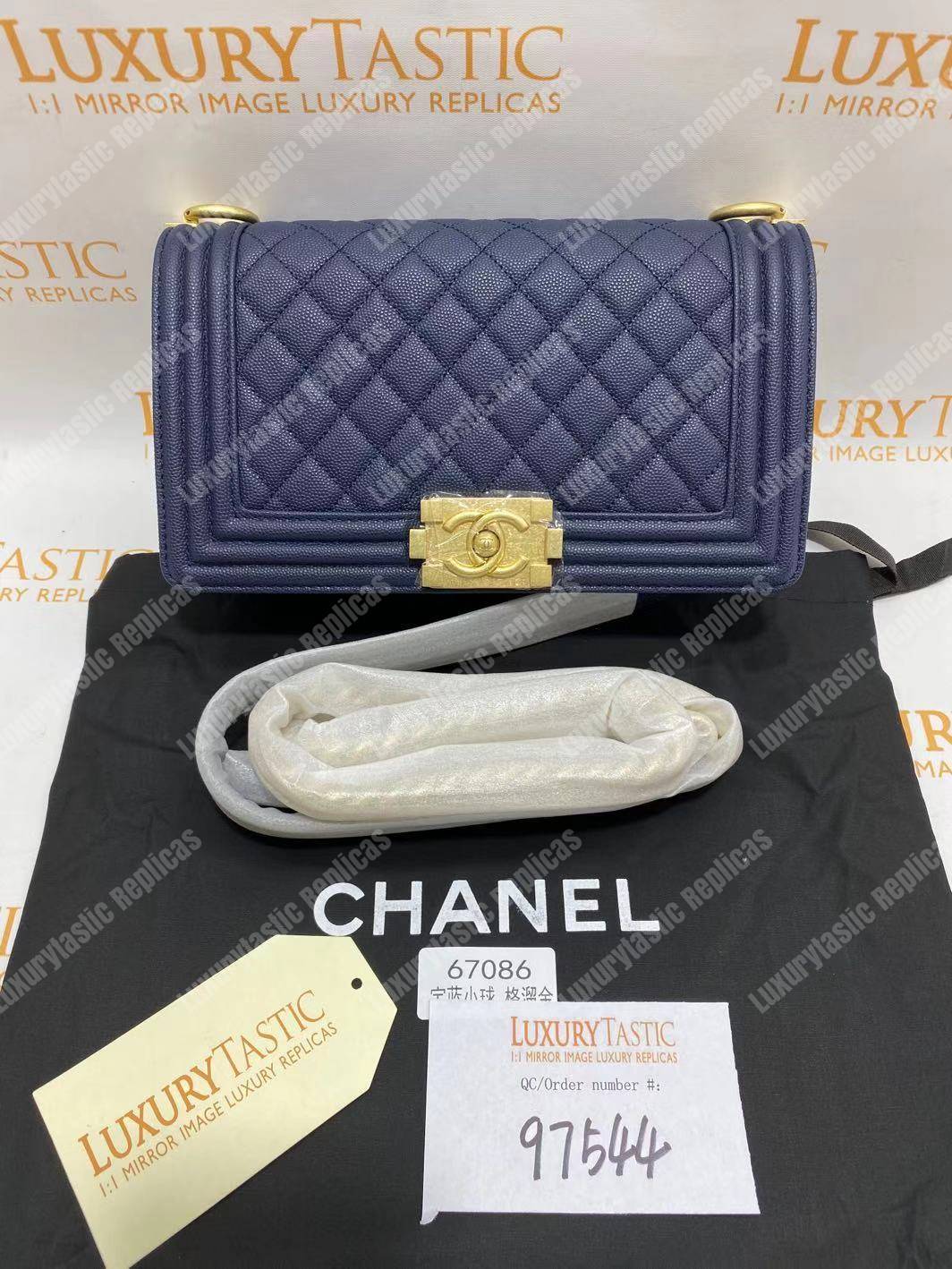 Ch*el boy medium handbag navy blue